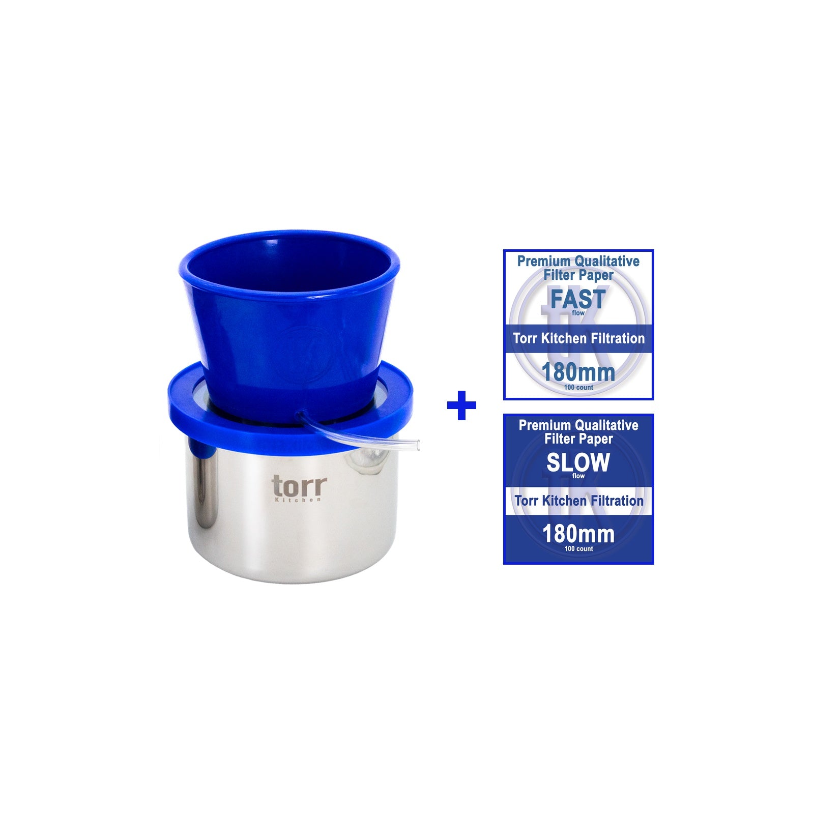 Filtration Station 4L: funnel, 25mm lid, and stainless vessel plus fast and slow filter papers