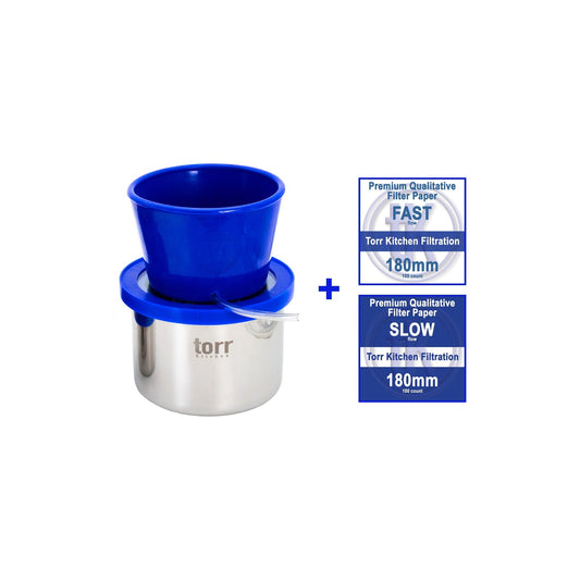 Filtration Station 4L: funnel, 25mm lid, and stainless vessel plus fast and slow filter papers